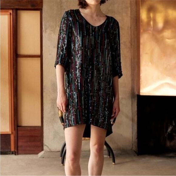Anthropologie Velvet By Graham  Elisa Retro Sequin Drape Dress Size‎ Small - Picture 1 of 14